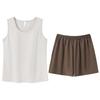 Pijama Suave de Verano para Mujer Algodón Puro Casual Holgado Traje para Usar en la Calle Ropa para el Hogar Color Sólido Chaleco Shorts Estilo Japonés-Coreano