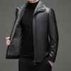 Chaqueta de cuero genuino para hombre Haining, con forro polar y engrosada, hecha de piel de oveja con pelo integrado, una chaqueta de cuero elegante para hombres de mediana edad