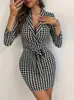 Transfronterizo 08 Nuevo Producto Moda Europea y Americana Vestido Nuevo para Mujer con Estampado de Espiga Ajuste Delgado Sexy Cuello en V Profundo Vestido Corto