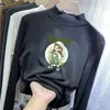 Camiseta Base de Terciopelo Doble Cara para Niñas Otoño e Invierno Nueva Camiseta de Manga Larga Cálida Estilo Bebé de Cuello Alto