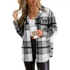 Amazon 2023 Outono e Inverno Europeu e Americano Feminino Camisa de Bolso Grande Casual Top Xadrez Solto Manga Longa Camisa Ins