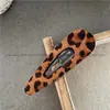 Pinza para el pelo de imitación de gamuza con estampado de leopardo en forma de gota de agua para flequillo, estilo coreano, pasador ovalado para niñas