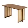 Conjunto de mesa e cadeiras de jantar em madeira maciça e rattan para uso doméstico, mesa de jantar simples em estilo wabi-sabi, mesa de chá retangular e cadeiras para casa de temporada