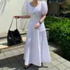 Chic Coreano Verano 2025 Nuevo Estilo Francés Cuello Redondo Cintura Adelgazante Aspecto Mangas Abullonadas Vestido Falda Larga para Mujer