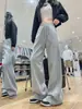 Pantalones deportivos para mujer estilo americano en color gris claro para otoño e invierno 2026, nuevos de cintura alta, corte holgado, adelgazantes, pierna recta, pantalones deportivos casuales de pierna ancha
