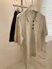 ¡Altamente Recomendado! Tejido de Punto con Hilo de Lino y Seda con un Toque de Lujo, Estilo Old Money, Cuello Polo, Hombro Normal, Manga Corta, Ropa de Verano para Mujer