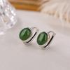 Yilu Prata S925 Prata de Lei Banhado a Ouro Jaspe Hetian Jade Simples Brincos Cabochão Elegantes Moda Versátil Brincos Brincos