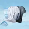 Camiseta de seda gelada de manga curta para verão masculina, esportes fitness secagem rápida respirável fina solta elástica gola redonda top