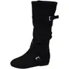 Hebilla de cinturón estilo otoño 2025, botas altas que aumentan la altura para mujer, versátiles y adelgazantes, botas de montar retro, estilo nuevo