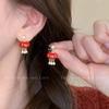 Pendientes colgantes de perla de linterna roja de estilo chino para mujer, diseño único, bolsa de la fortuna, joyería para la oreja conmemorativa de Año Nuevo.