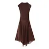 Atacado transfronteiriço primavera novo suéter justo gola redonda sem mangas plissado decorativo vestido de malha de seda feminino 5039311
