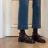 Hebilla de Cinturón Vintage de Piel Mocasines de Corte Profundo para Mujer, Nuevo Estilo Primavera Commuter Británico Zapatos de Cuero Slip-On de Tacón Grueso