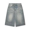 Jeans holgados de pierna ancha estilo retro americano de 7 puntos Verano Retro Lavado Recto Pantalones de mezclilla Shorts de moda para hombres y mujeres