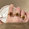 Anillo Geométrico Abierto Irregular de Piedra Ojo de Tigre Moda Retro Índice Maillard Anillo de Dedo Joyería de Nicho de Alta Gama para Mujeres