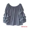 Nueva blusa elegante de gasa sin hombros estilo coreano para mujer, corte holgado, camiseta básica de color liso adelgazante