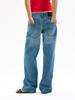 TH ~ ROW Jeans de Sarja Lavado Retrô Azul Claro Primavera e Outono Cintura Média e Baixa Corte Reto Solto