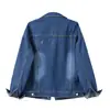 Chaqueta de Mezclilla Holgada para Mujer, Estilo Coreano Primavera y Otoño, Top Corto Azul Oscuro Nuevo, Chaqueta Talla Grande Estilo Bf, Venta al por Mayor