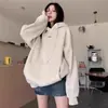 Sudadera con capucha de algodón puro, talla extragrande, color blanco y gris, para mujer, otoño e invierno, forrada de polar, engrosada, holgada, estilo retro americano, para hombres a la moda