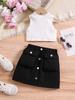 Conjunto de Duas Peças Infantil Europeu e Americano Transfronteiriço Meninas Primavera e Verão Cor Pura Algodão Gola Alta Blusa de Tricô Saia Elástica Categoria a Segurança