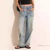 Jeans de Herramienta Rectos Lavados No Elásticos Estilo Retro Americano para Mujer Otoño Nuevo Calle Comercio Exterior Pierna Ancha Vaqueros Pantalones para Mujer