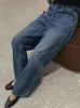 Calça pantalona brilhante de cintura alta para o início do outono, design emagrecedor e super estiloso, jeans pantalona retrô para mulheres