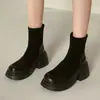 Botas Martin Elásticas para Mujer 2025 Otoño Nuevas Botas Cortas, Modernas y Versátiles, Look Retro Adelgazante, Botas Delgadas de Tacón Grueso para Personas Bajas