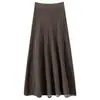 Falda de Punto Midi de Corte A con Textura de Canalé de Mezcla de Lana y Cachemira para Mujer Otoño Invierno Falda de Invierno