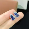 Aretes de Zafiro Natural de Sri Lanka con Forma de Calabaza Plata s925 Varilla Fina Incrustada Color de Cara Hermoso Color Fuego Pie