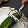 Pelador rallador de doble cabeza multifuncional de acero inoxidable, raspador de cocina para melón y fruta, raspador doméstico