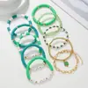 Europa y América. Pulsera Verde del Día de San Patricio Apilada con Cuentas de Arcilla Suave, Decoración de Colgante Hecho a Mano de Trébol de Cuatro Hojas de Buena Suerte