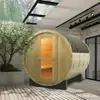 Ventana de Cristal Panorámica Habitación de Sauna de Barril Macizo Construida Múltiples Métodos de Calefacción Opcionales Habitación de Sauna de Ocio y Cuidado de la Salud
