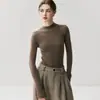Suéter Yangzi etiqueta preta, 100% lã finamente fiada, blusa de base fina feminina para outono e inverno, suéter justo de gola alta