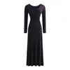 Vestido redondo de manga comprida, abotoamento simples, estilo puramente sedutor, novo outono, caimento justo, acinturado, cor sólida, base elegante, vestido longo para mulheres