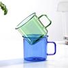 Vaso de vidrio de borosilicato alto para el hogar, vidrio resistente al calor de color con asa, taza pequeña para café y leche, fabricantes