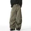 Pantalones cargo rectos de pierna ancha de estilo americano a la moda con bolsillos de diseño, pantalones casuales holgados plisados, pantalones de trabajo adelgazantes para primavera y otoño