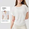 Tejido de Bambú Procesado y Personalizado Ropa Fina de Yoga Transpirable de Gama Alta Tops Espalda Bonita Secado Rápido Manga Corta Blusas Deportivas para Mujer