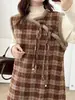 Vestido Sem Manga Feminino Lã Xadrez Simples Retrô Solto Inverno 2025 Tendência Atacado