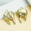 Pingente de Liga de Ouro KC e Ouro Branco com Dentes Cravejados de Diamante Estilo Europeu e Americano Transfronteiriço Pingente Bicolor Acessórios para Joias de Pulseira Chaveiro DIY