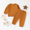 Primavera e Outono em estoque Manga Longa Bordado Letra Rib Pullover Cor Sólida Slim-fit Moda Calças de Algodão Bolso Terno de Duas Peças