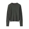 Suéter Pulôver de Cashmere Espesso com Gola Redonda e Ponto Trançado para Mulheres Outono Inverno 2026 Trabalho Pesado Padrão Torcido Manga Longa Top Curto de Tricô