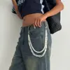 Accesorios Transfronterizos Europeos y Americanos, Cadena para Jeans con Colgante de Cruz de Pedrería Estilo Minimalista, Cadena para la Cintura de Perlas Artificiales con Cuentas Estilo Ins