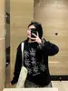 Camiseta Pesada de Manga Larga con Estampado de Girasol de Moda para Mujer 2025 Primavera y Otoño Top Vintage Holgado