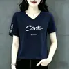 Camiseta Mais Vendida no Verão, Estilo Casual Esportivo da Moda, Cintura Marcada, Estilo Doce e Simples, Elegante, Descolada, Absorvente de Suor, Respirável, Camiseta com Decote V
