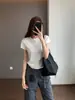 Camiseta Zedaijiai Estilo Menina Doce Slim Fit com Algodão Macio, Leve, Respirável, Bordas Franzidas, Gola Redonda, Mangas Curtas, Verão