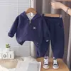 Conjunto de outono e inverno para meninas 2026 novo estilo, conjunto de duas peças com capuz quente e espesso para bebês meninas, atacado disponível