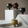 Taza de Té de Alto Pie Estilo Japonés de las Dinastías Tang y Song, Juego de Té Kung Fu, Taza de Té para el Hogar, Estilo Wabi-Sabi, Cerámica Rústica, Taza de Té Individual de Arcilla Estilo Antiguo