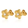 Suministro directo transfronterizo de pendientes de acero inoxidable florales de color dorado con incrustaciones de circonita, accesorios de oreja versátiles simples y elegantes para mujer