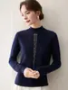 Estilo Simples Gola Alta Cashmere Feminino 2026 Outono/Inverno Suéter Strass Slim Fit Tricô de Lã Camada Base