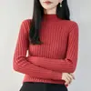 Suéter de malha canelada 100% algodão de alta qualidade estilo francês para mulheres, gola alta discreta, novo corte justo, suéter cinza quente