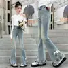 Jeans de Primavera y Otoño para Niñas 2026 Nueva Moda Pantalones Largos Versátiles Pantalones Acampanados de Moda para Niños Mayores